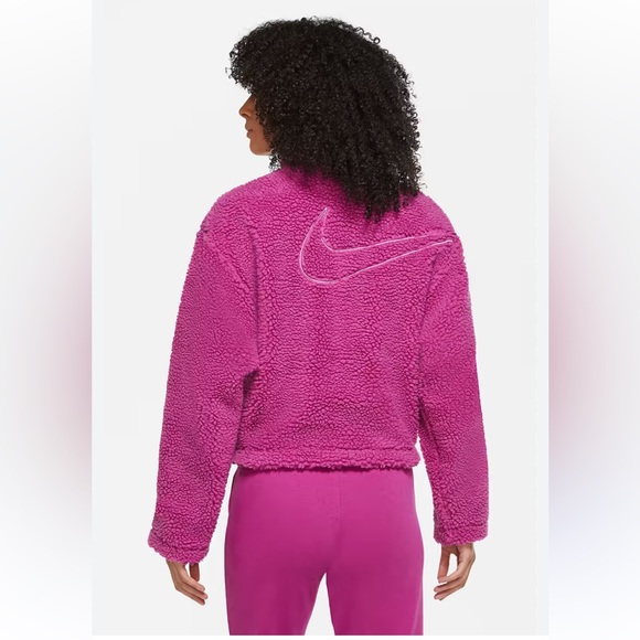 New Nike Sportswear Swoosh Sherpa Jacket Cactus Flower Fuchsia Teddy Jacket  XS - Picture 8 of 14